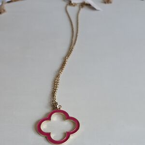 Gold and Pink Clover Pendant Necklace